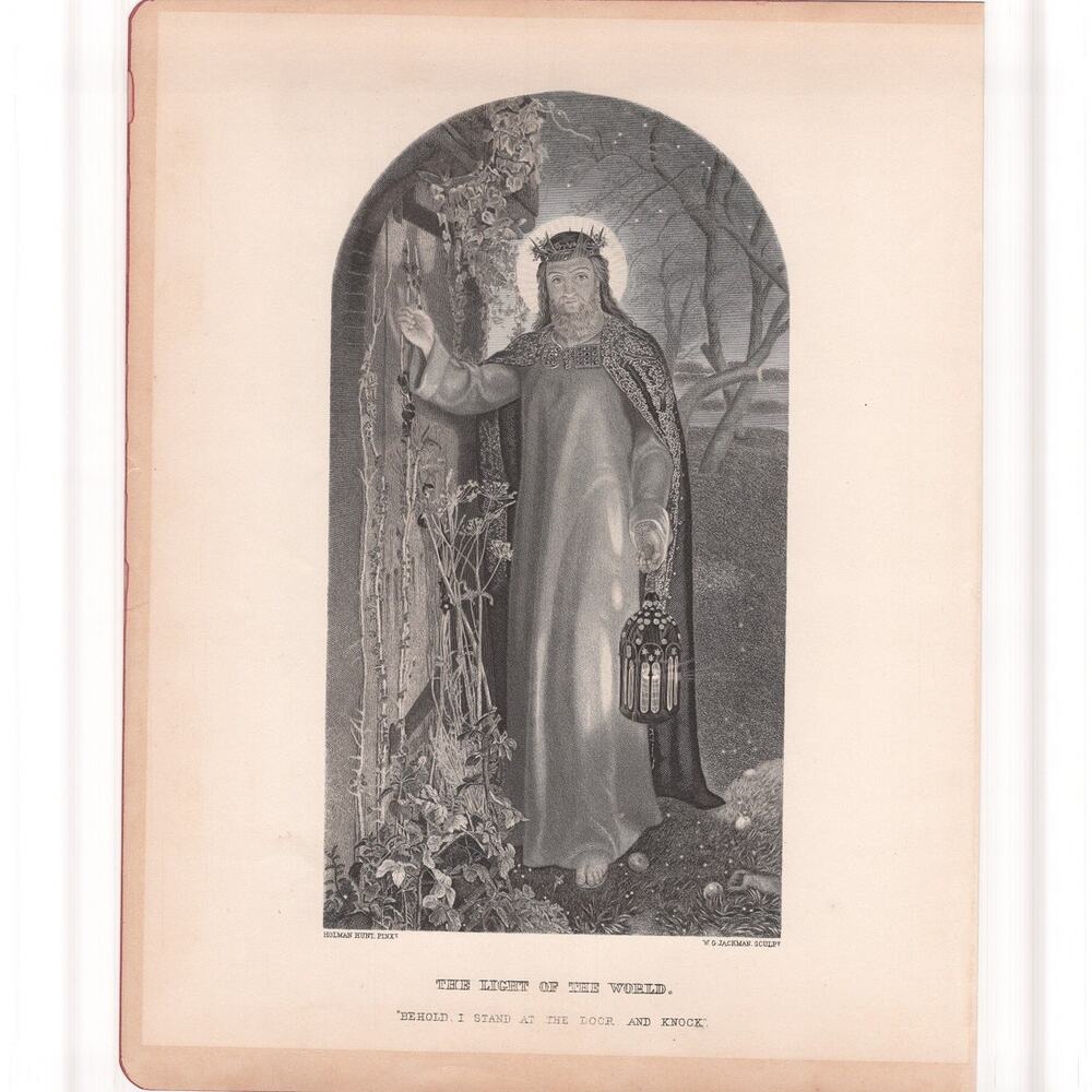 The Light Of The World Biblical Print Holman Hunt WG Jackman Antique Bible